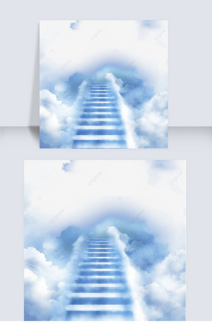 云朵组成的阶梯连接光效天堂