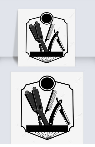 黑色剃刀梳子发廊标志