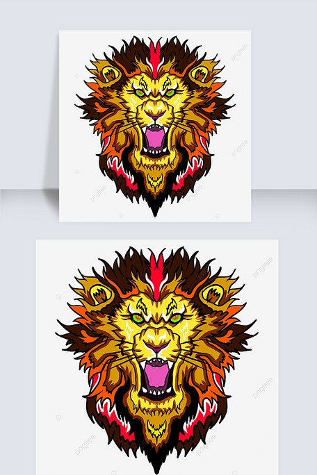 火纹鬃毛正面狮子头剪贴画