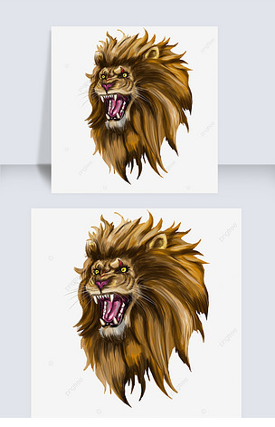 原创受伤张嘴凶猛雄狮狮子头剪贴画