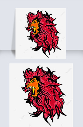 火焰配色侧面凶猛狮子头剪贴画