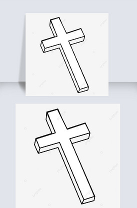 立体横放黑白线稿十字架剪贴画
