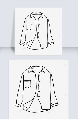 长袖翻领纽扣口袋衬衫剪贴画黑白