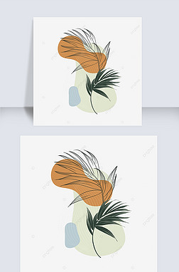 人脸抽象画插画免抠元素|免扣水彩抽象画线几何植物插画