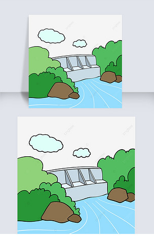 河流卡通风格水坝剪贴画