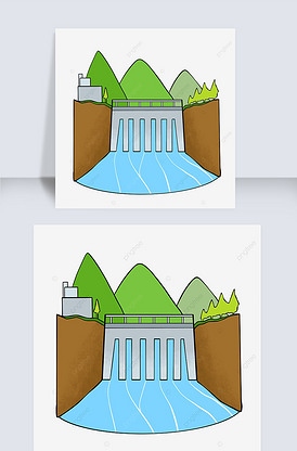 卡通风格水坝剪贴画高山