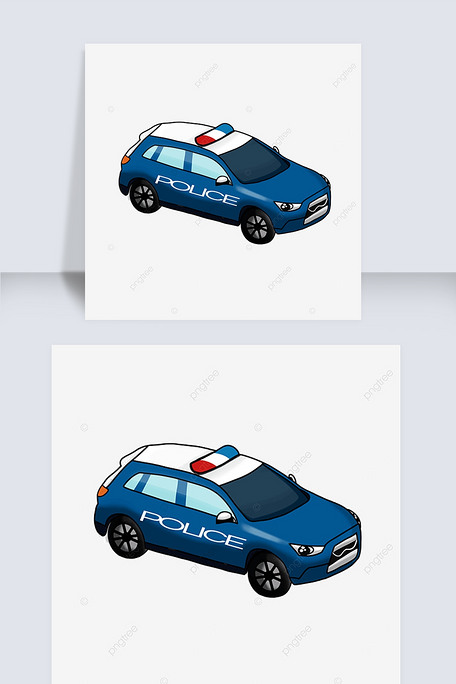 侧方向蓝色卡通带表情警车剪贴画
