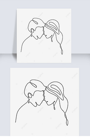 抽象抵着额头的情侣情人节线条画