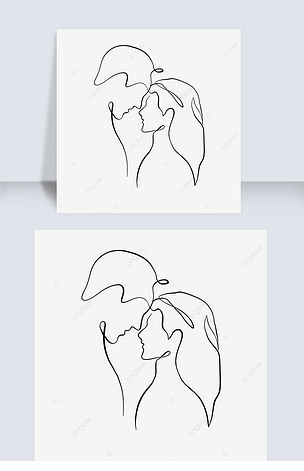 极简风抵着额头情侣情人节线条画
