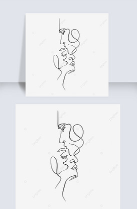 极简风重叠情侣侧脸情人节线条画