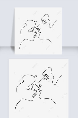 抽象情侣接吻情人节线条画