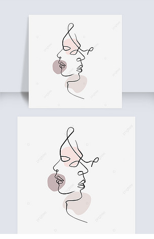 重合侧脸情人节线条画