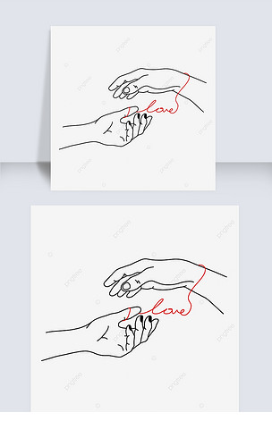 牵手红线情人节线条画