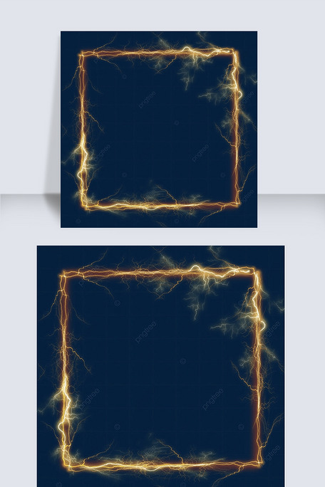 方形橙色透明闪电光效边框