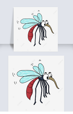 卡通风格红色尾巴黑色身体可爱吸血飞翔蚊子剪贴画