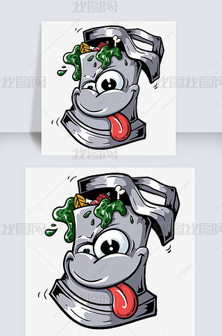 垃圾桶标志剪贴画免抠元素|伸舌头的垃圾桶剪贴画