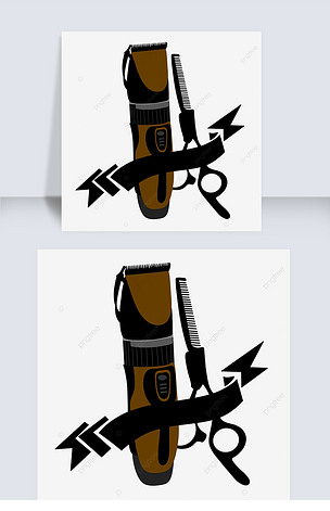 黑色理发工具电推剪和剪刀