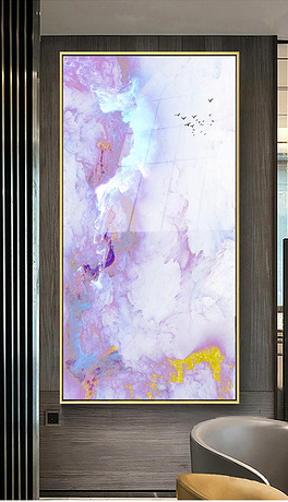 飞鸟时尚紫气东来抽象烁金鎏金箔晶瓷装饰画