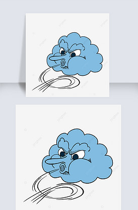 拟人云朵吹风卡通天气风剪贴画