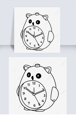 动物可爱卡通时钟剪贴画黑白