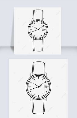 手表皮带线条矢量图时钟剪贴画黑白
