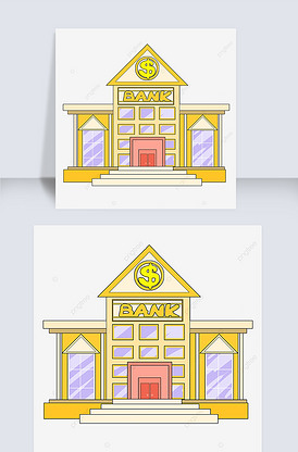 银行剪贴画卡通风格土黄色办公楼淡紫.