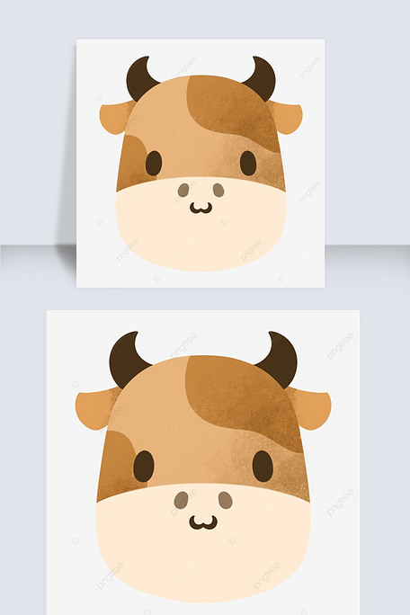 深棕色牛角的可爱牛头