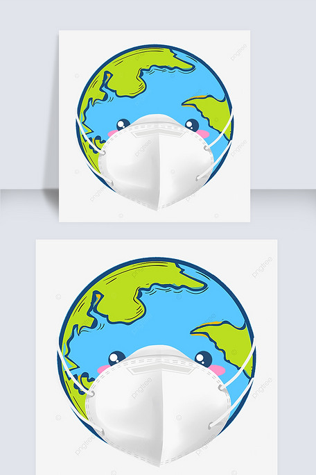地球卡通画戴口罩图片