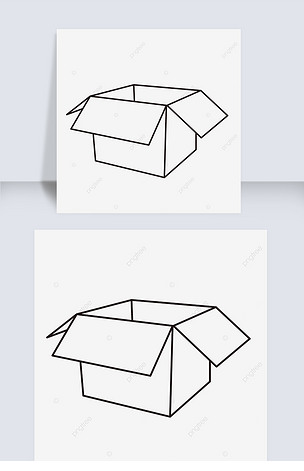 方形打开牛皮纸箱纸盒黑白线稿box