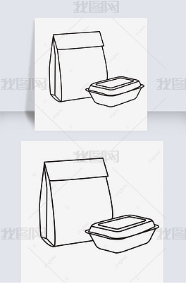 原创食品纸袋和餐盒食品盒子box black and white clipart