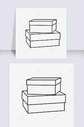 叠加长方形鞋盒线稿box blac.