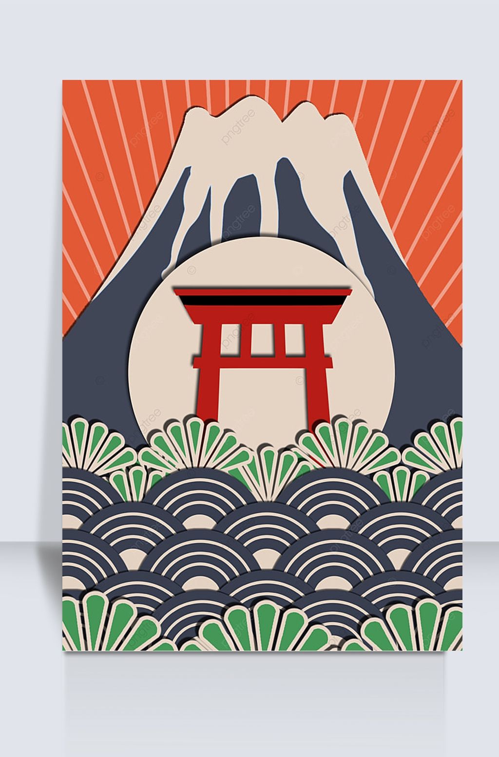 日本蓝色复古海浪富士山