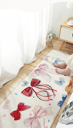 女孩室内可爱卧室少女心手绘水彩蝴蝶结地毯