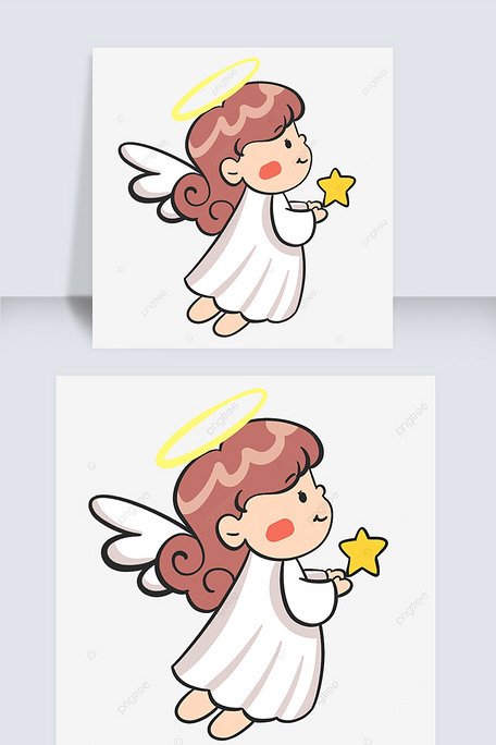 拿着星星的粉色长发小天使