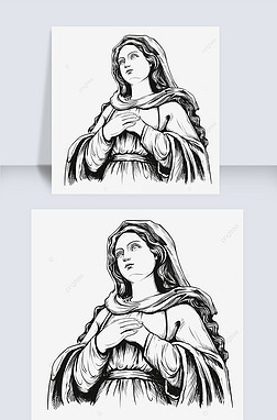 素描黑白圣母玛利亚基督教天主教欧洲宗教人物上帝母亲线稿