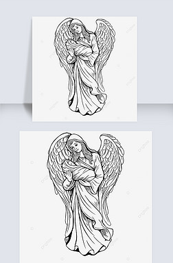 黑白翅膀圣母玛利亚天使基督教天主教欧洲宗教人物上帝母亲素描
