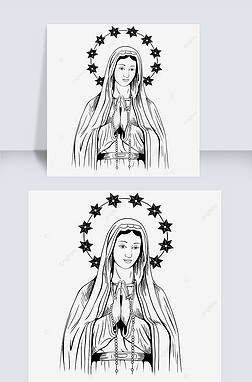 线稿黑白圣母玛利亚基督教天主教欧洲宗教人物上帝母亲素描