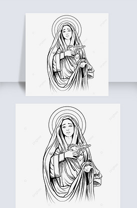 素描黑白圣母玛利亚基督教天主教欧洲.