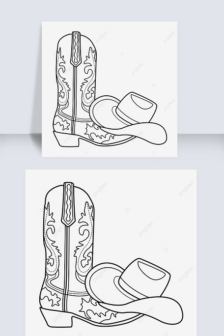 线绘黑色西部牛仔靴剪贴画