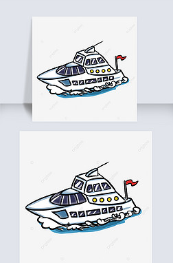 卡通游艇图片免抠元素|卡通风格蓝色游艇轮船剪贴画