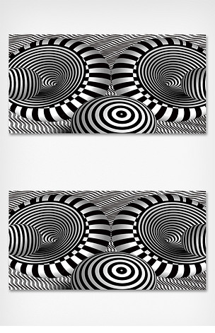 黑白色圆条纹圆球体立体几何空间