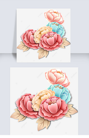 卡通美丽的牡丹花