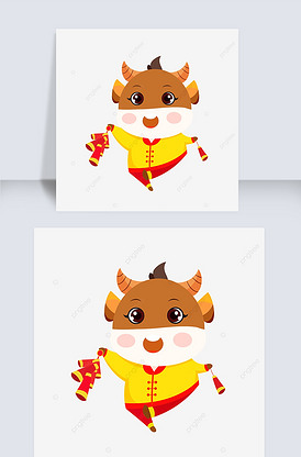 手绘矢量牛年可爱牛宝宝