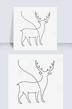 一笔一划免抠元素|矢量抽象线条麋鹿一笔画 line draw