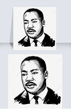 黑色手绘马丁路德金人像黑白素描伟人插画元素