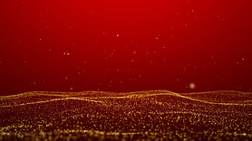 4k金色粒子海洋海浪红色背景视频