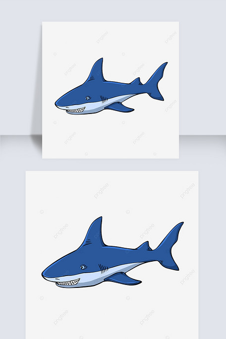 手绘鲨鱼剪贴画卡通风格