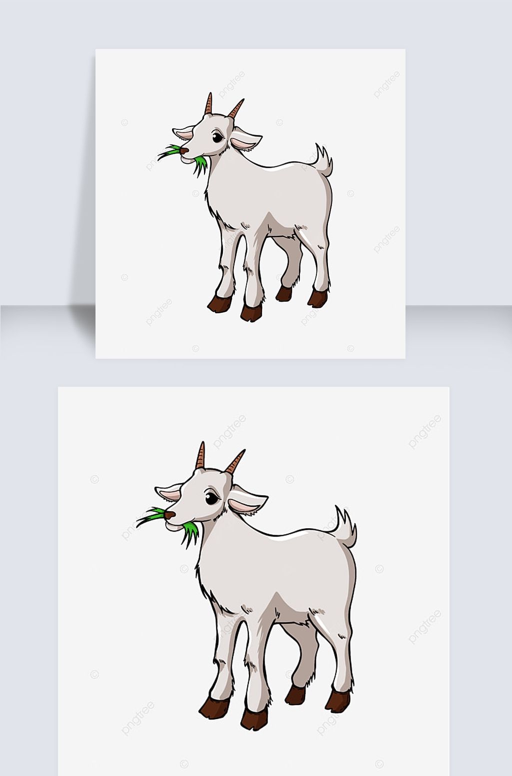 原创手绘卡通正在吃草的山羊剪贴画版权可商用