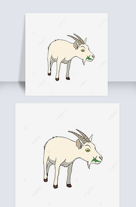 手绘吃草的山羊卡通山羊剪贴画