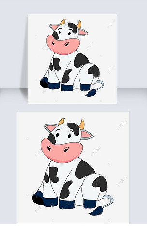原创手绘卡通奶牛剪贴画